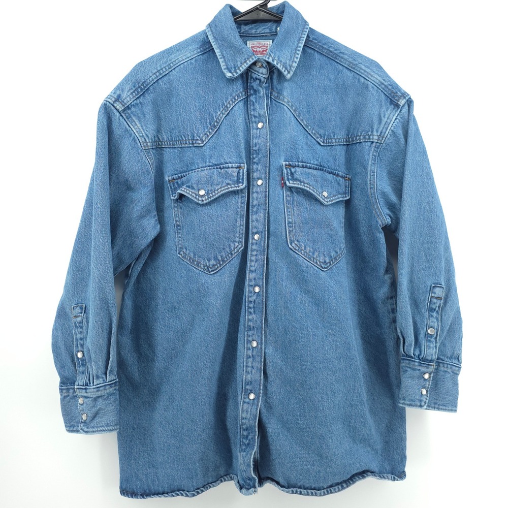 Levis Dylan Womens Western Denim Pearl Snap Shirt S Blue Cowgirl Westerncore